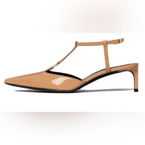 CELINE Kitten Patent T-Bar Strap Pump Cappuccino 37/US 7